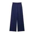 Classic navy blue high-waisted wide-leg trousers with elegant pleats and side pockets - XS / Navy Blue