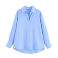Übergroßes hellblaues Baumwollmischhemd mit langen Ärmeln und weiten Manschetten für Damen - XS / Blau