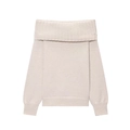 Elegant off-shoulder knit sweater with a large fold-over collar in soft creamy white - S / Light Pink