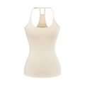 Slim fit ribbed racerback tank top with built-in chest pads in a cream apricot color - S / Apricot Top