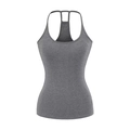 Slim fit dark gray racerback tank top in ribbed texture with sporty round neckline - S / Tops / Dark Gray