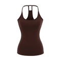 Slim fit dark brown ribbed racerback tank top with unique triple back straps design - S / Tops / Brown