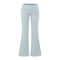 Slim fit high waisted light blue flare yoga pants with wide fold-over waistband design - S / Bottoms / Blue