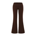 Slim fit dark brown high-waisted flared yoga pants with thick fold-over waistband - S / Bottoms / Brown