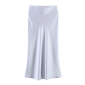 Jupe midi élégante en satin blanc avec taille élastique et silhouette trapèze brillante - XS / Bleu clair