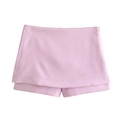 Elegante gonna-pantalone rosa chiaro a vita alta da donna in tessuto liscio e formale - XS / Pantaloni e gonne / Rosa