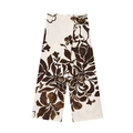 Women's cream floral print wrap pants with artistic brown flowers and side buckle - Pants