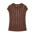 Elegante top de punto marrón sin mangas con textura vertical calada y cuello redondo - S / café