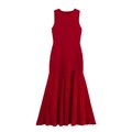 Slim fit sleeveless red knit dress featuring elegant pleated fishtail hemline - S / Red