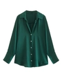 Elegante camicetta di raso verde smeraldo a maniche lunghe con texture setosa - Verde scuro