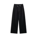 Jean taille haute jambe large avec taille à double boutonnage asymétrique noir vintage - Noir