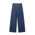 Jean taille haute jambe large bleu foncé avec une fermeture asymétrique à double boutonnage - Bleu foncé