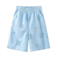 Pantaloncini da donna azzurri con ricamo inglese e vita alta elasticizzata - XS / Pantaloni Celeste
