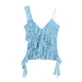 Trägertop mit Blumendruck, asymmetrischen Volants und hellblauen Sommermustern - S / Blau
