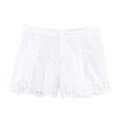Elegant white cotton shorts with intricate eyelet flower embroidery and wavy scalloped hems - S / White
