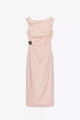 Sleeveless pale pink midi dress with asymmetric draped neck and side waist buckle - XS / Flesh Pink