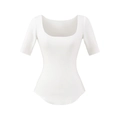 Detail view of the white square neck T-shirt showing curved hem and ribbed cotton texture - S / White