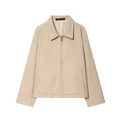 Giacca da donna beige effetto lana con cerniera, colletto e spalle scese - XS / Cachi