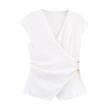 Top a portafoglio bianco senza maniche con scollo a V e dettaglio spilla dorata elegante - Top Bianco