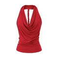Top rojo con cuello drapeado y tirantes trenzados para mujer moda de verano - S / Rojo