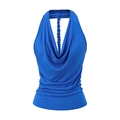 Detail von blauem Top mit Wasserfall-Ausschnitt, gedrehter Kordel und weichem Stoff - S / Oberteile / Blau