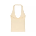 Chic beige halter neck backless slim fit top for women with minimalist deep V neckline - XS / Apricot