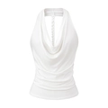 Detalle del top halter blanco con cuello drapeado y detalle de cuerda trenzada suave - S / Blanco