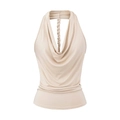 Elegante top halter color albaricoque con escote drapeado y detalle trenzado en espalda - S / Albaricoque