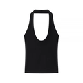 Minimalist black halter top with deep U-neckline and slim fit silhouette - Black