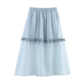 Gonna midi in filato di vetro azzurro con vita elastica e volant a strati - Taglia unica / Blu