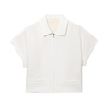 Close-up of a white short-sleeved zip jacket featuring a classic collar and smooth fabric - S / White Top
