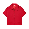 Short-sleeved red lapel jacket with a gold zipper closure and front pockets - XS / Red Top