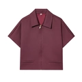 Short sleeve zipper jacket for women in wine red color with lapel and metal zip detail - XS / Deep Red Top