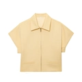 Women's light yellow short sleeve zipper jacket with lapel collar and pockets - S / Yellow Top