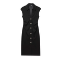 Ärmelloses schwarzes V-Ausschnitt-Kleid mit Metallknöpfen und Taillenraffung - XS / Schwarz