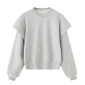 Hellgraues Sweatshirt mit Rundhalsausschnitt, Lagenlook an der Schulter und Rippbündchen - S / Hellgrau