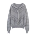 Pull à capuche gris en tricot ajouré avec ourlet ondulé pour un style décontracté - S / Gris