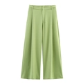 Elegante hellgrüne Hose mit hohem Bund und weitem Bein aus Anzugstoff - Pants