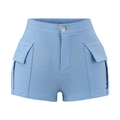 Women's light blue high-waisted cargo shorts with large flap pockets and slim fit design - Blue