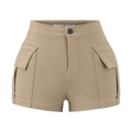 Women's khaki high-waisted cargo shorts with utility flap pockets and button closure - Khaki