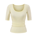 Slim fit women's low U-neck t-shirt with half sleeves in soft beige stretch fabric - S / Goose Yellow