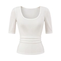 Slim fit white scoop neck half sleeve top with ruching detail for women - S / White