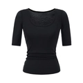 Detail view of the deep U-neck and ribbed fabric texture on the black slim fit t-shirt - S / Black