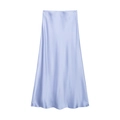 Dettaglio della gonna midi in raso lavanda con texture liscia e finitura lucida - XS / Azzurro