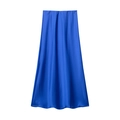 Dettaglio ravvicinato della trama in raso lucido di questa elegante gonna blu a trapezio - XS / Blu scuro