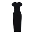 Slim fit black short sleeve maxi dress with side ruching and classic crew neck - S / Black