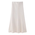 Elegante gonna midi in raso bianco perla linea ad A con finitura lucida e stile minimale - XS / Bianco