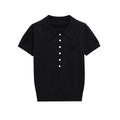 Dettaglio polo in maglia nera con bottoni in perla e una tasca quadrata sul petto - S / Nero
