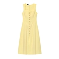 Elegant sleeveless square neck linen midi dress in vibrant yellow with button front - XS / Light Yellow
