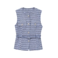 Blau-weiße Tweed-Strickweste mit Silberknöpfen und passendem Gürtel für Damen - XS / Dunkelblau